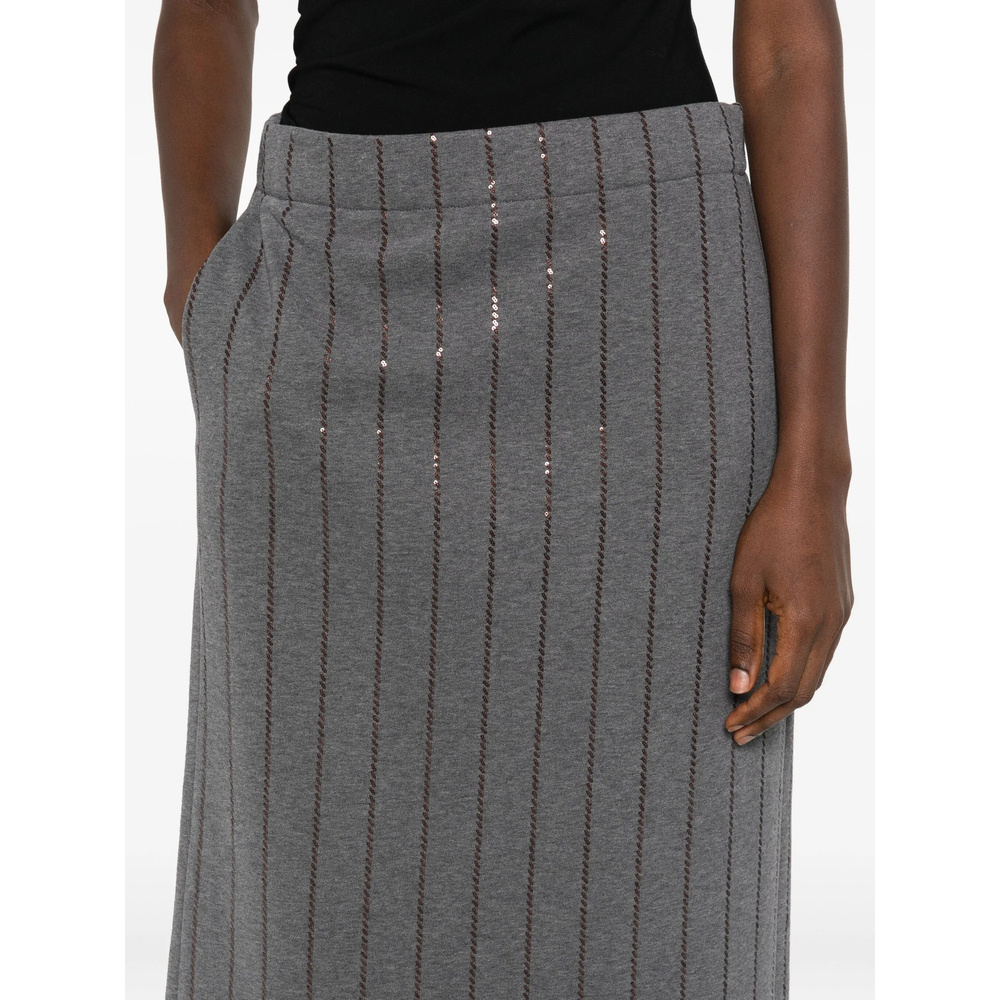 Brunello Cucinelli Embellished Midi Pencil Skirt In Gray
