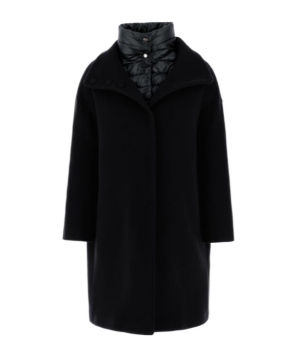 Herno Black Padded Single-breasted Coat In Mixed Of Tech Materials Woman In Black