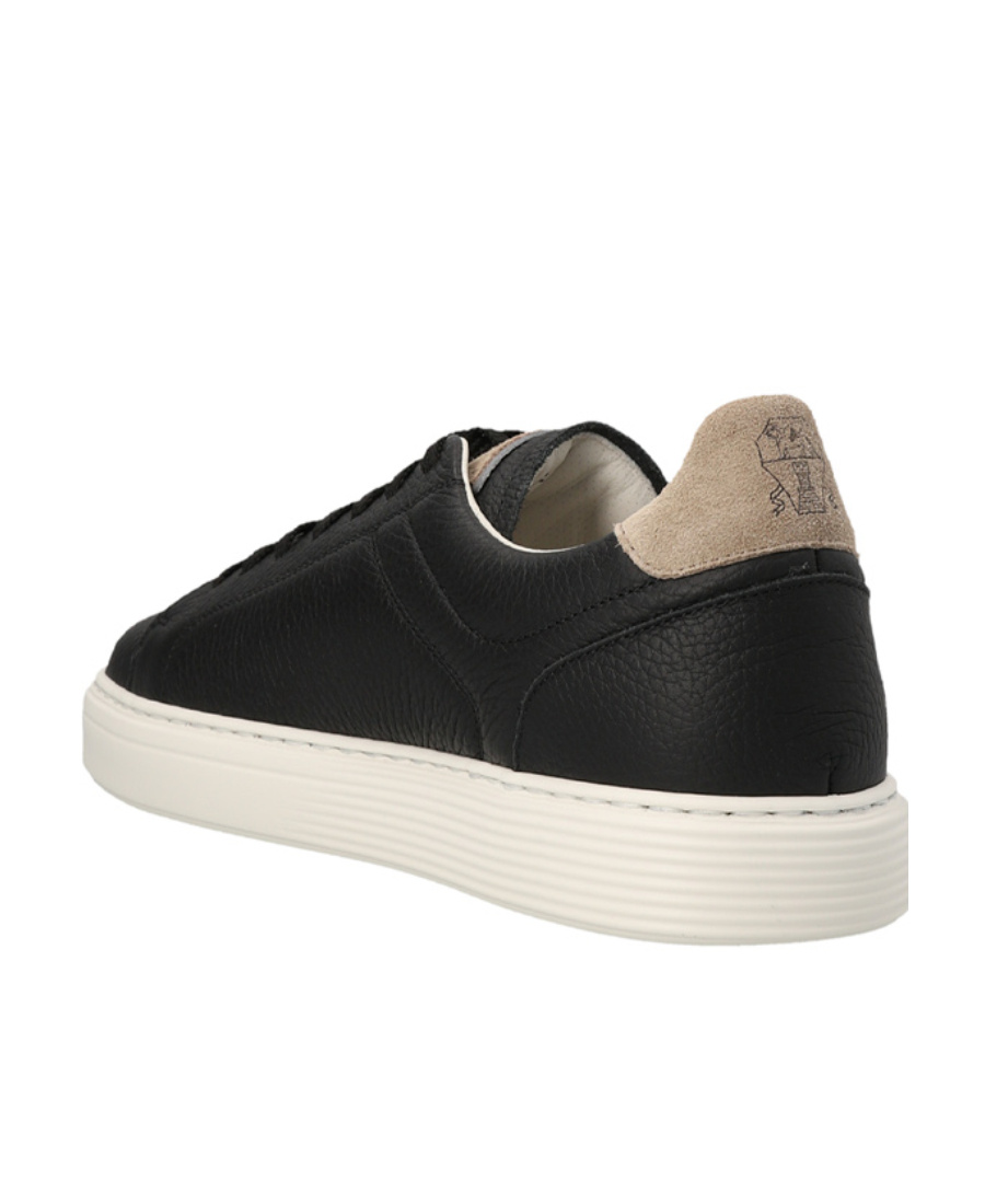 Brunello Cucinelli Suede-trimmed Full-grain Leather Sneakers In Black