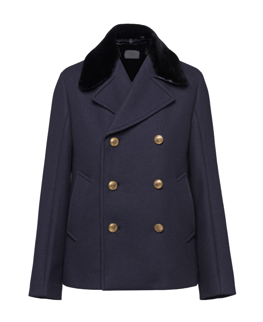 Prada Double-breasted Wool Peacoat In Blue