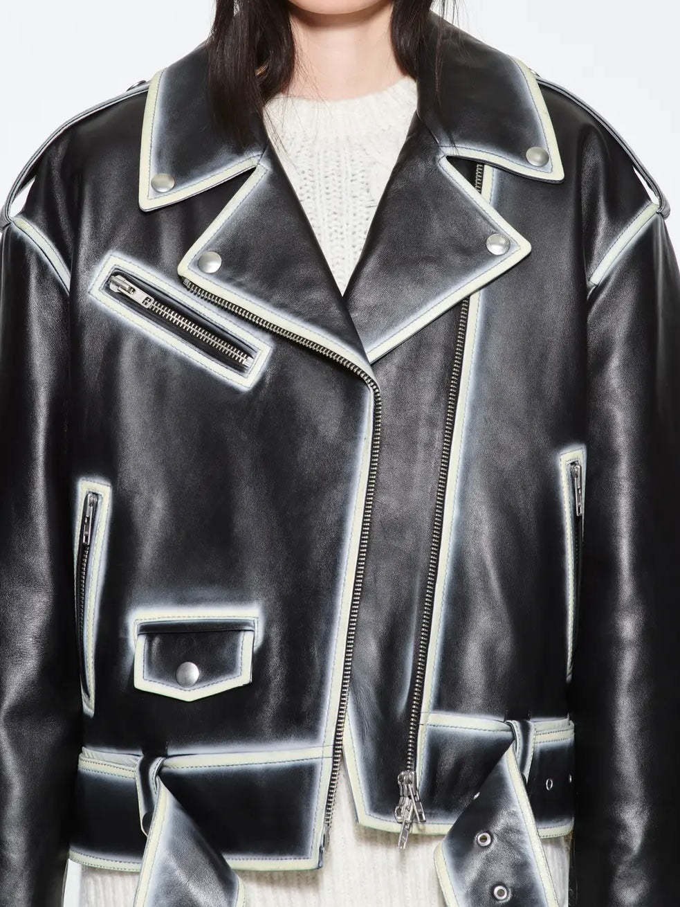 Stand Studio Lapel Long-sleeved Leather Jacket In Black
