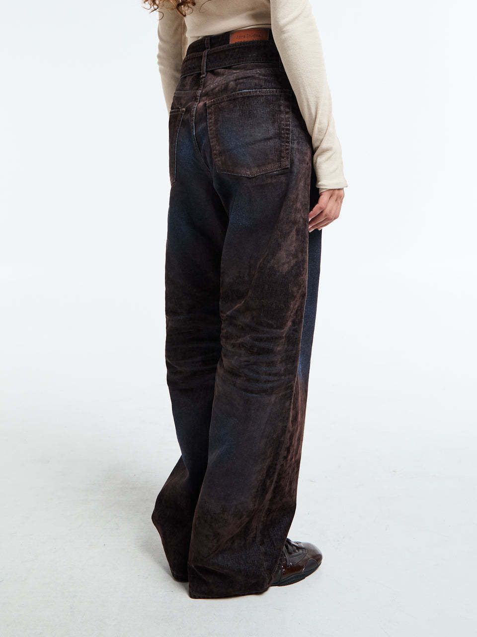 Acne Studios Page Flocked Belted Jeans In Black