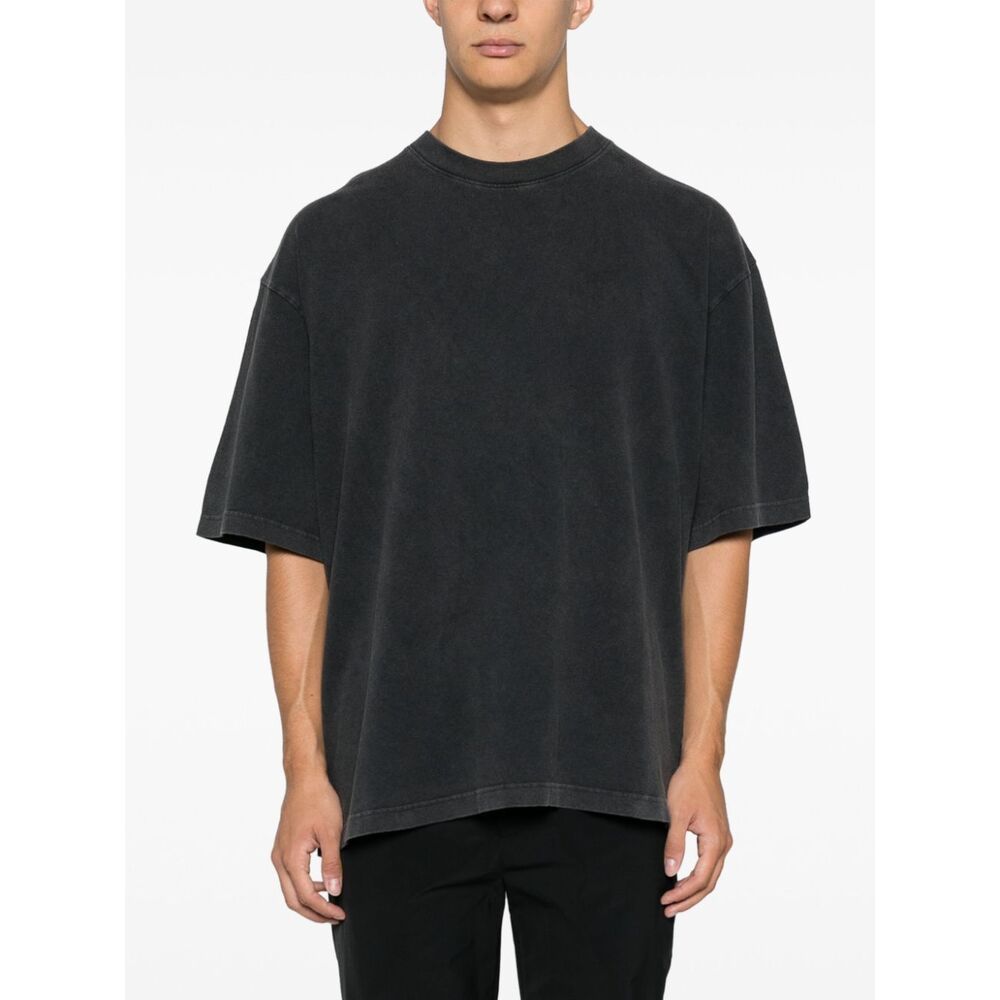 Axel Arigato Grey Crewneck T-shirt With Typo Embroidery In Black