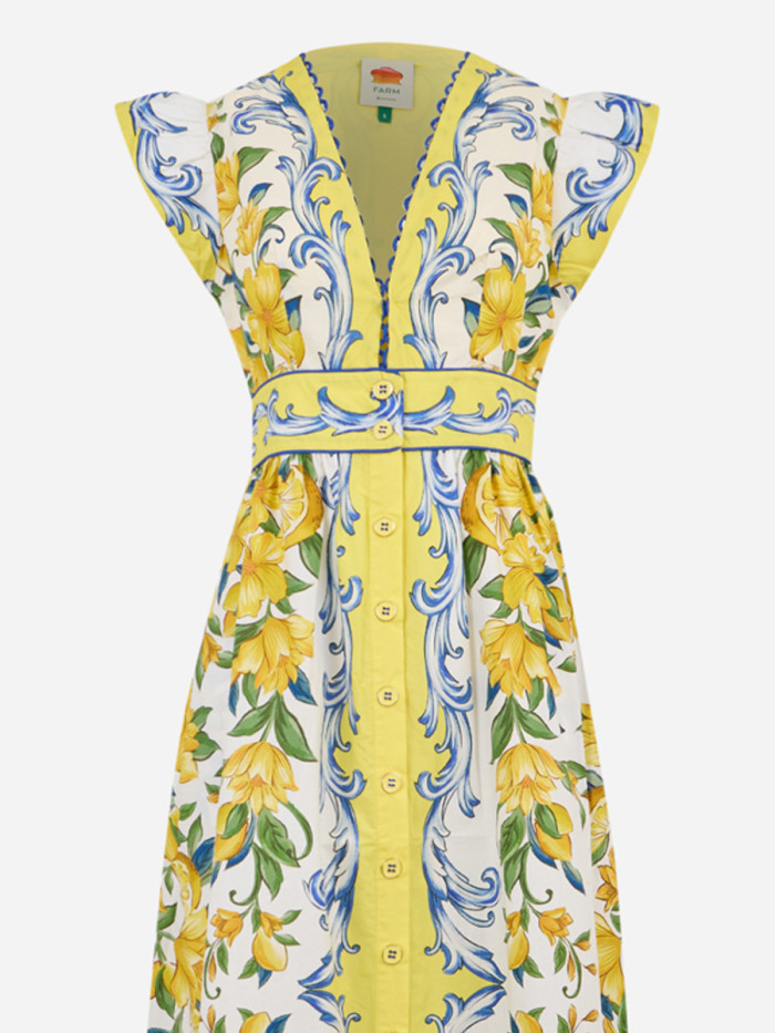 Farm Rio Sicily Scarf Print Cotton Maxi Dress In Multi