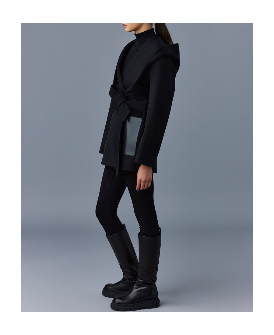 Mackage Leather-pockets Wool Hooded Coat In Black