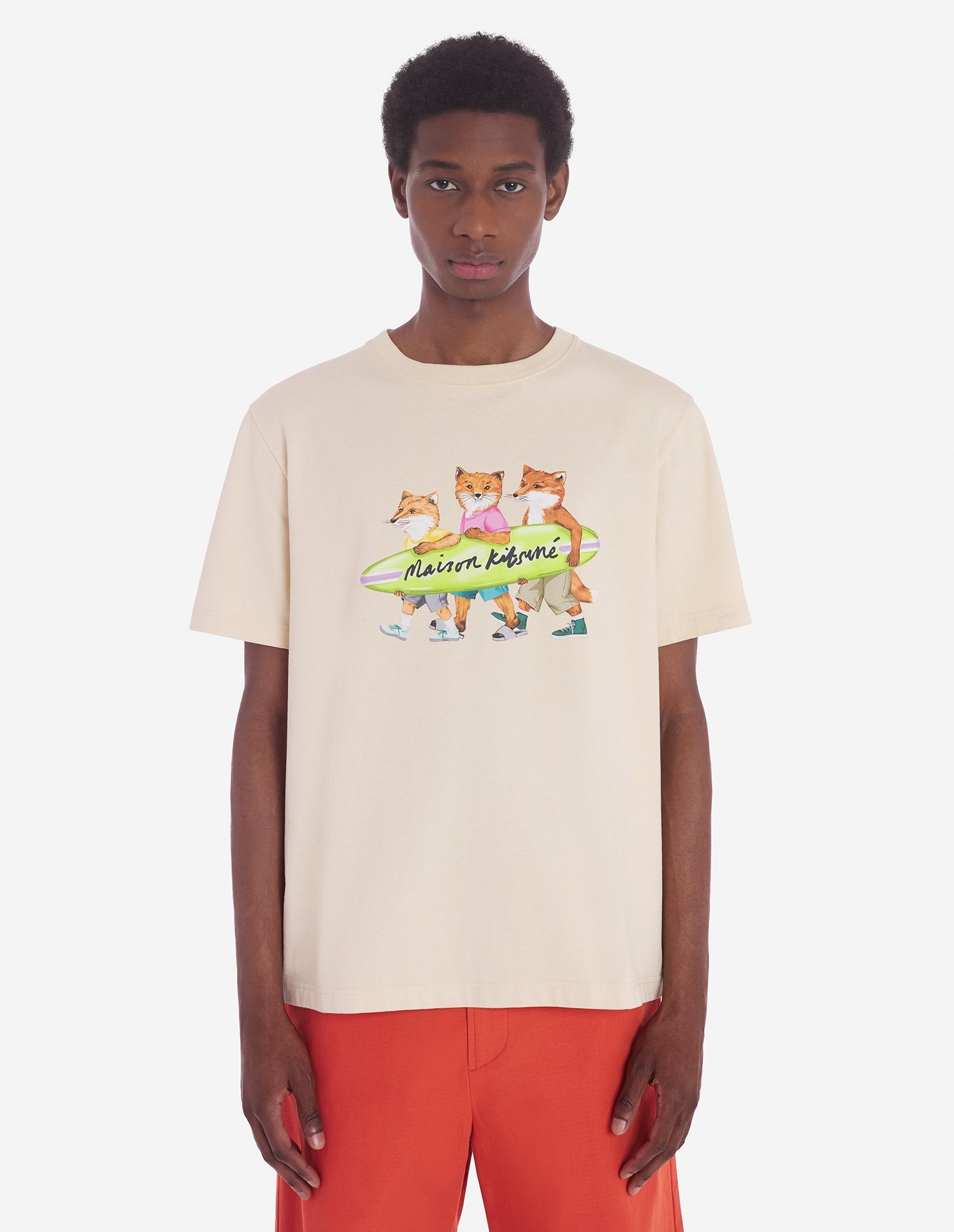 Shop Maison Kitsuné Surfing Foxes Comfort T-shirt In Nude