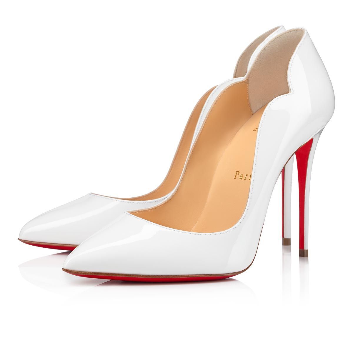 Christian Louboutin Hot Chick 100 Patent Red Sole High-heel Pumps In White
