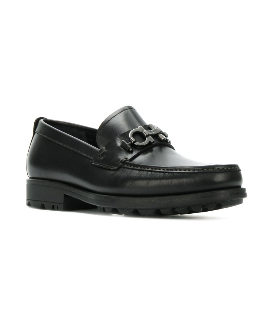 Ferragamo Double Gancio Horsebit Loafers In Black