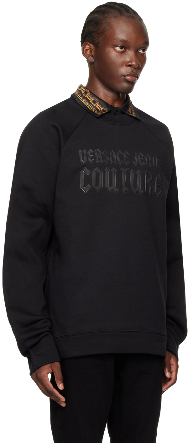 Versace Jeans Round Collar Decal Hoodie In Black
