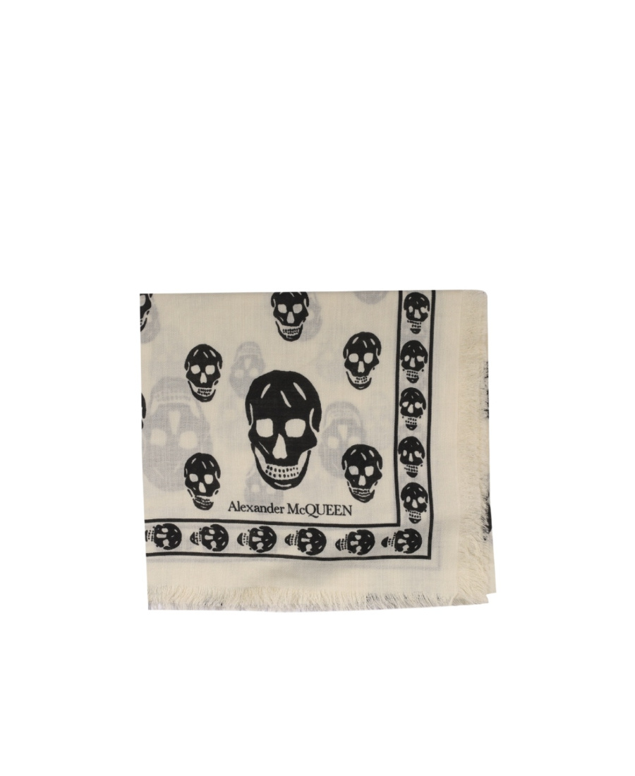 Alexander Mcqueen Skull-print Wool Scarf In Nude