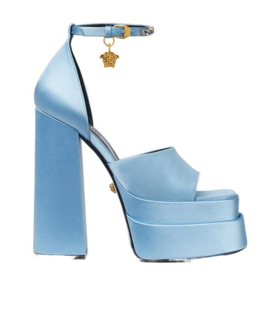 Versace Medusa Charm Platform Sandals In Blue
