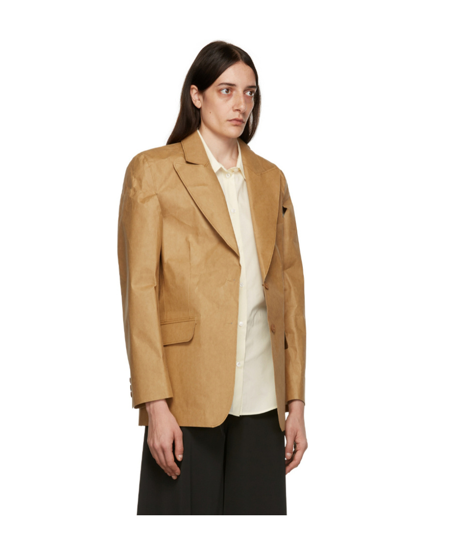 Mm6 Maison Margiela Logo Turn-over Collar Blazer In Nude