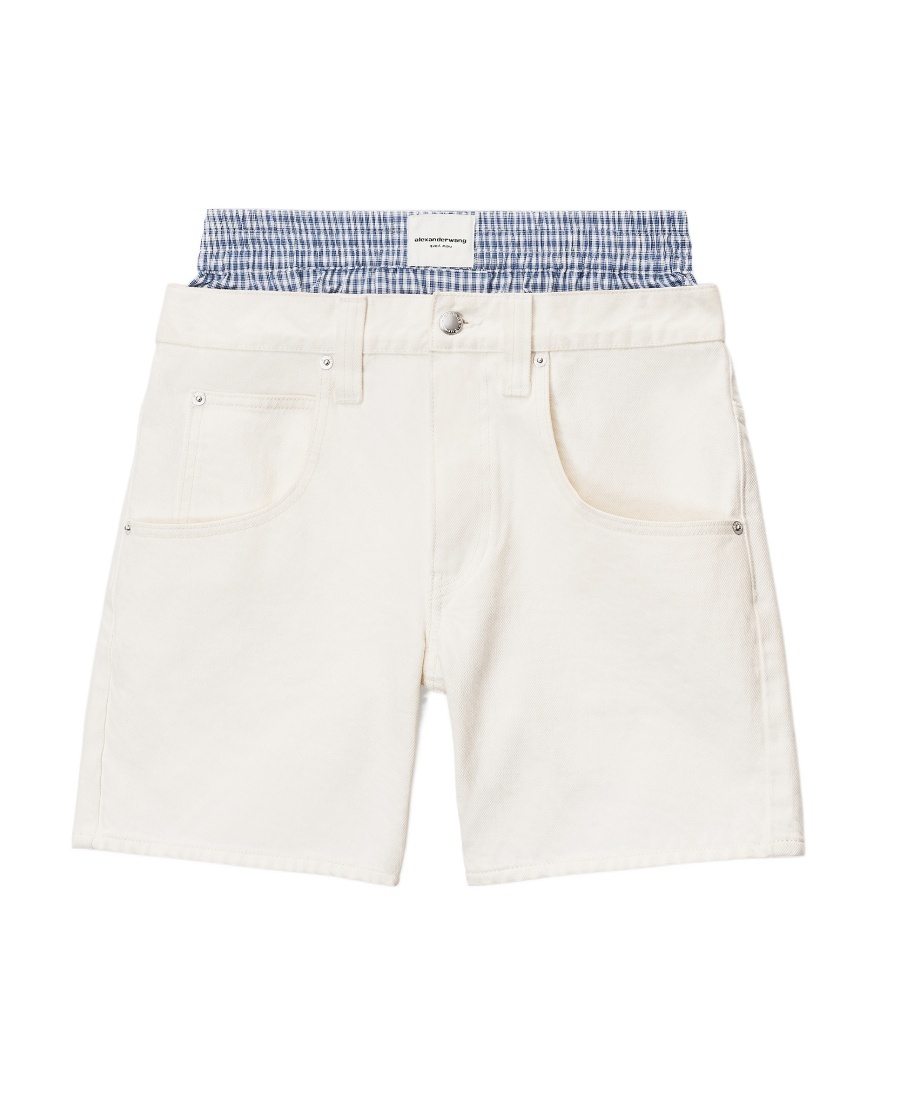 ALEXANDER WANG LAYERED COTTON DENIM SHORTS