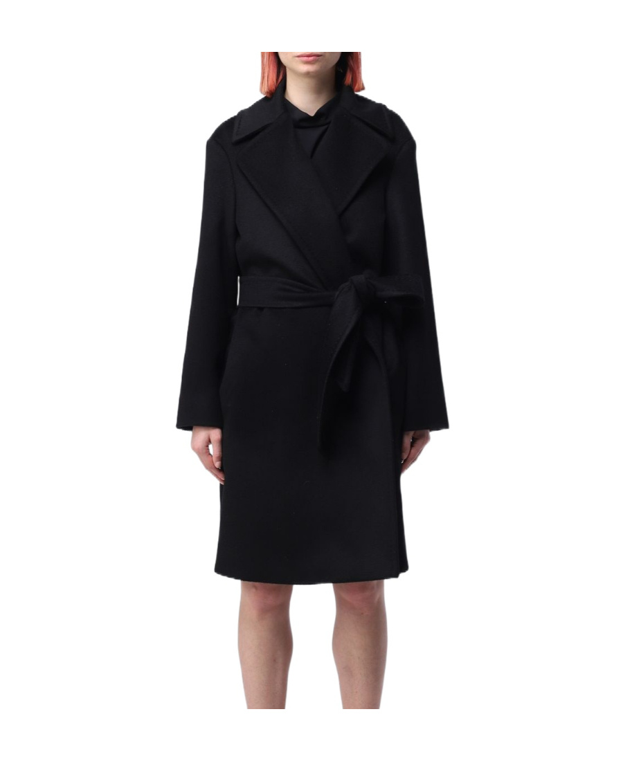 Max Mara Wool Long-sleeved Lapel Coat In Black