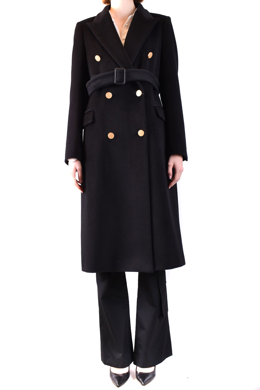 Tagliatore Waist Belted Long Length Jacket In Black