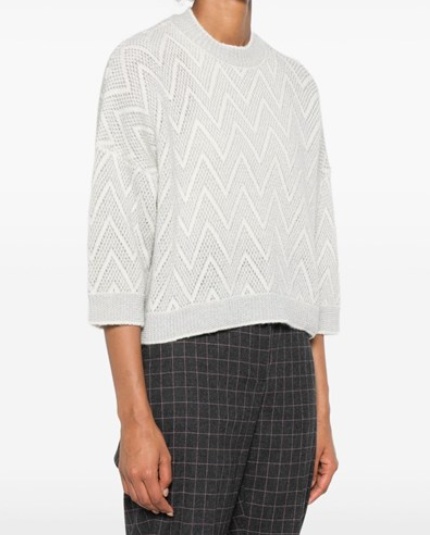 Peserico Knit Sweater Chevron Pattern In White