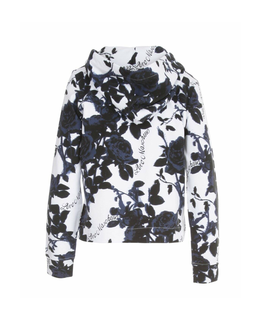 Shop Moschino Rose-print Zip-up Hoodie In White