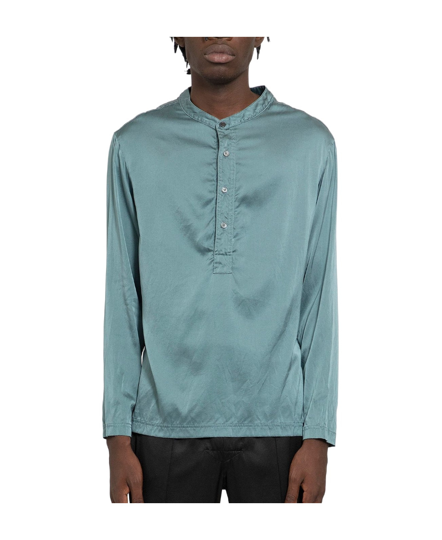 Tom Ford Half-button Silk Shirt In Blue