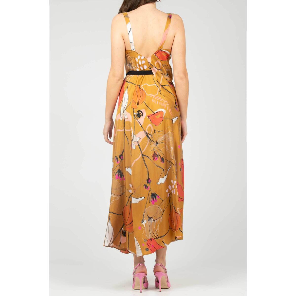 Alysi Floral-print Silk Dress In Brown
