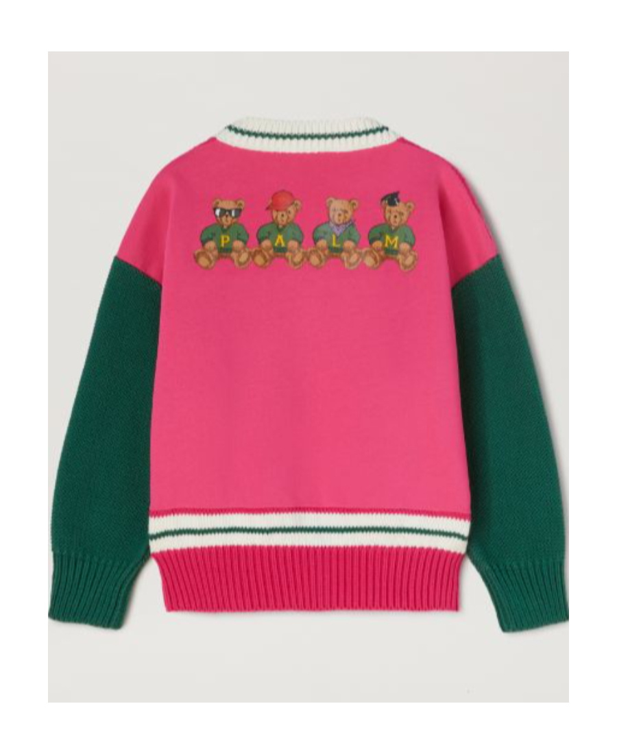 Palm Angels Bear-print Colour-block Cardigan In Red