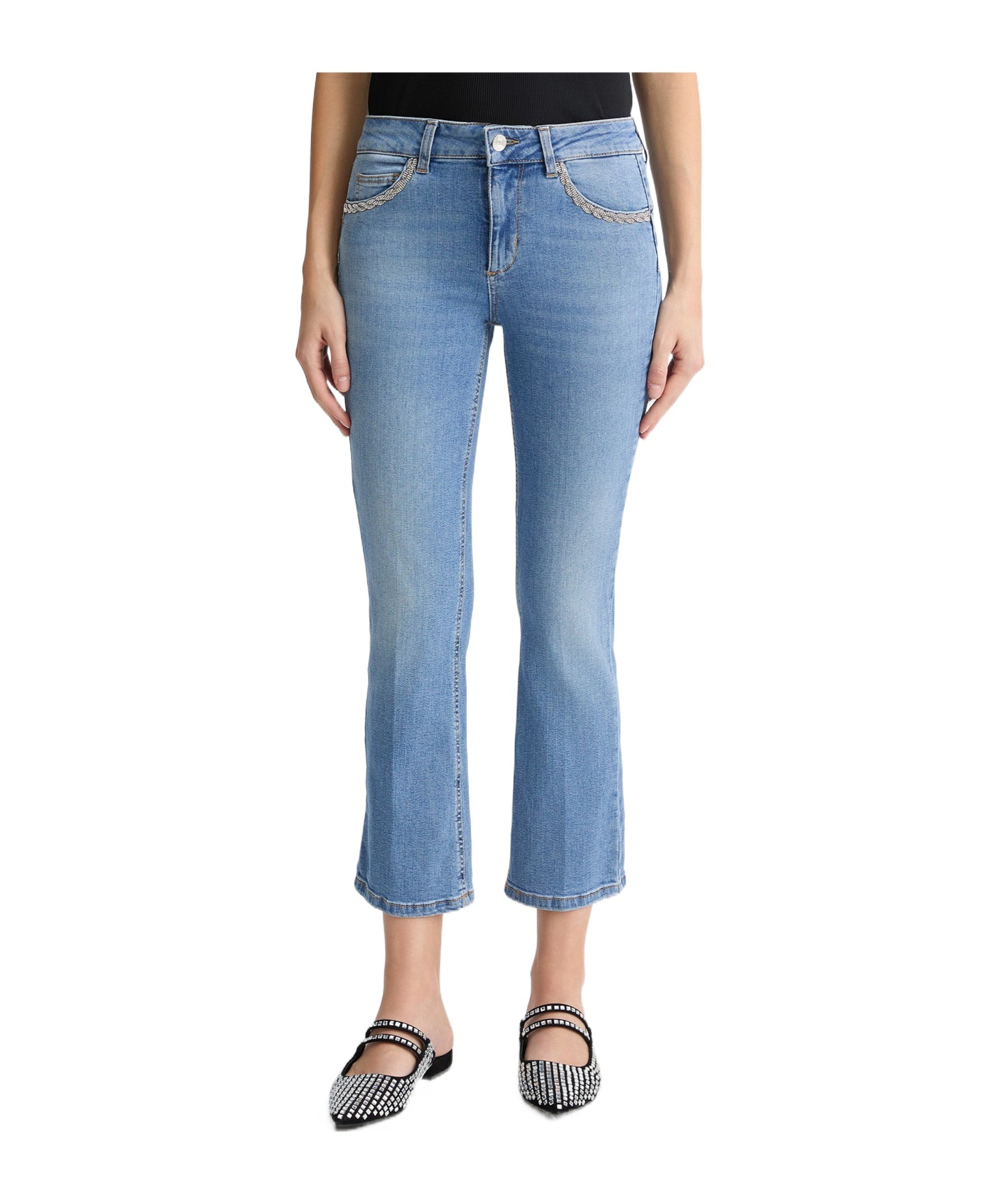 Liu •jo Bootcut Jeans With Rhinestones In Blue