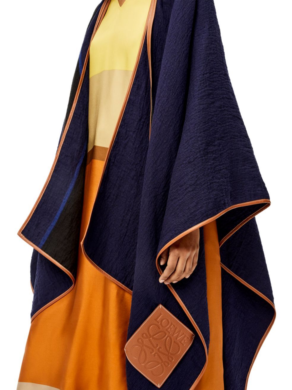 Loewe Striped Flax Blended Letter Cloak In Black