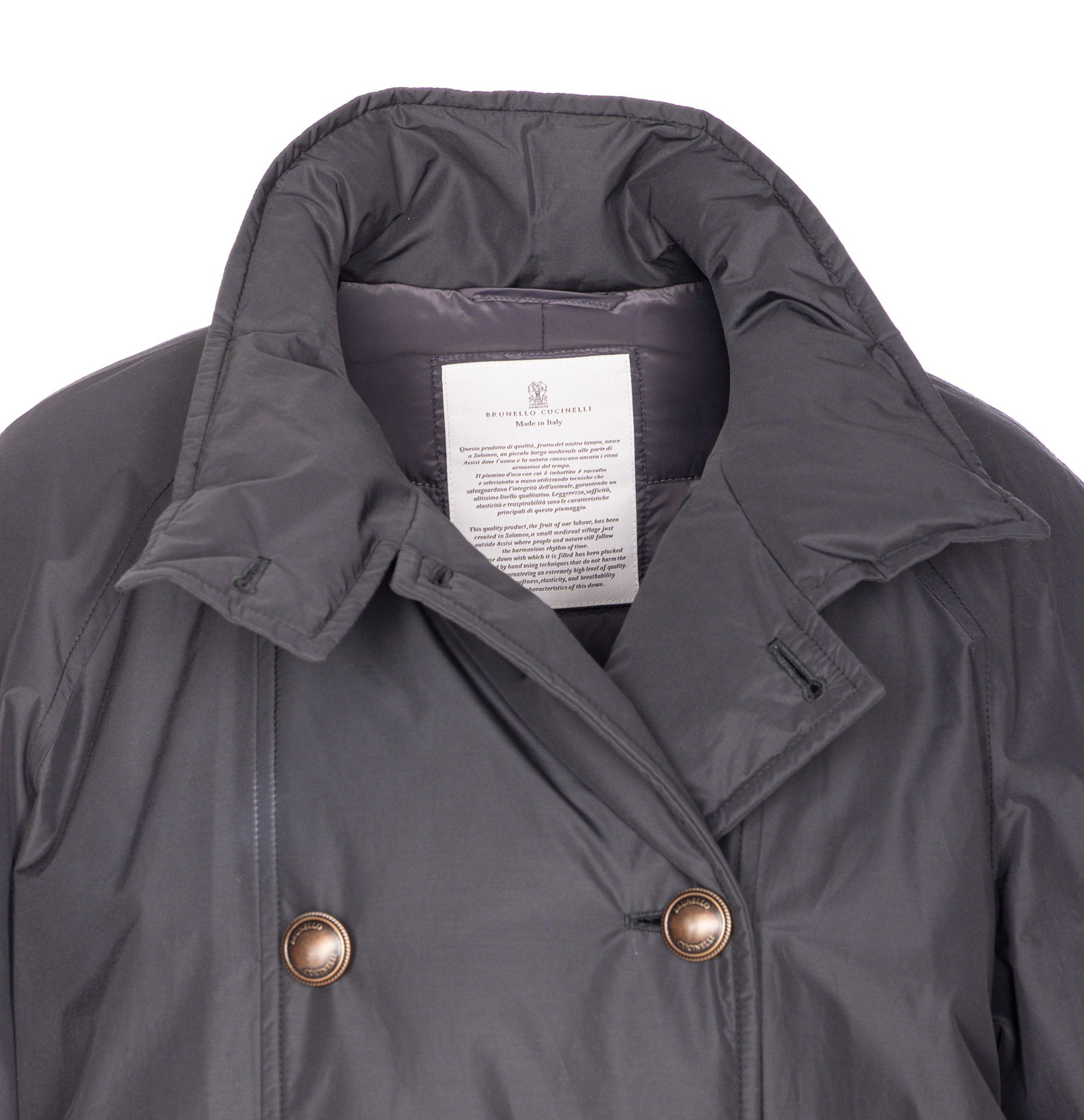 Brunello Cucinelli Double-breasted High Neck Down Jacket In Black