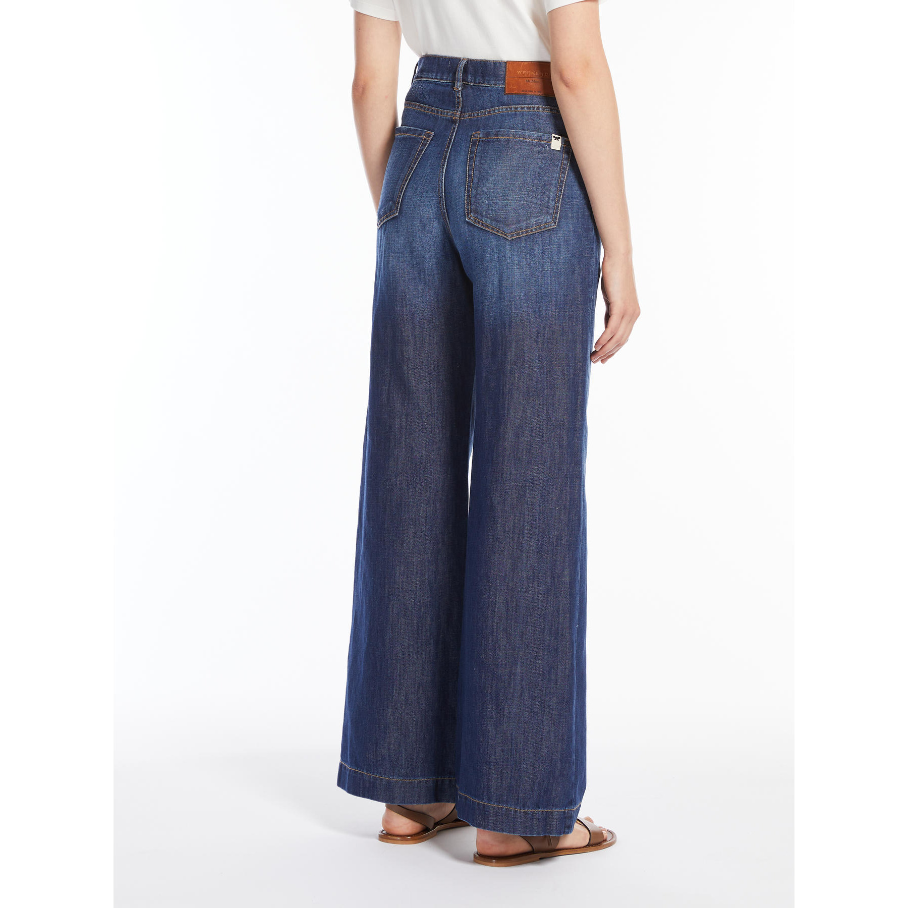 Weekend Max Mara Linen And Cotton Denim Jeans In Navy Blue