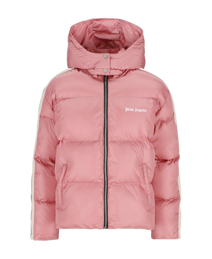 Palm Angels Side-stripe Hooded Puffer Jacket In Pink