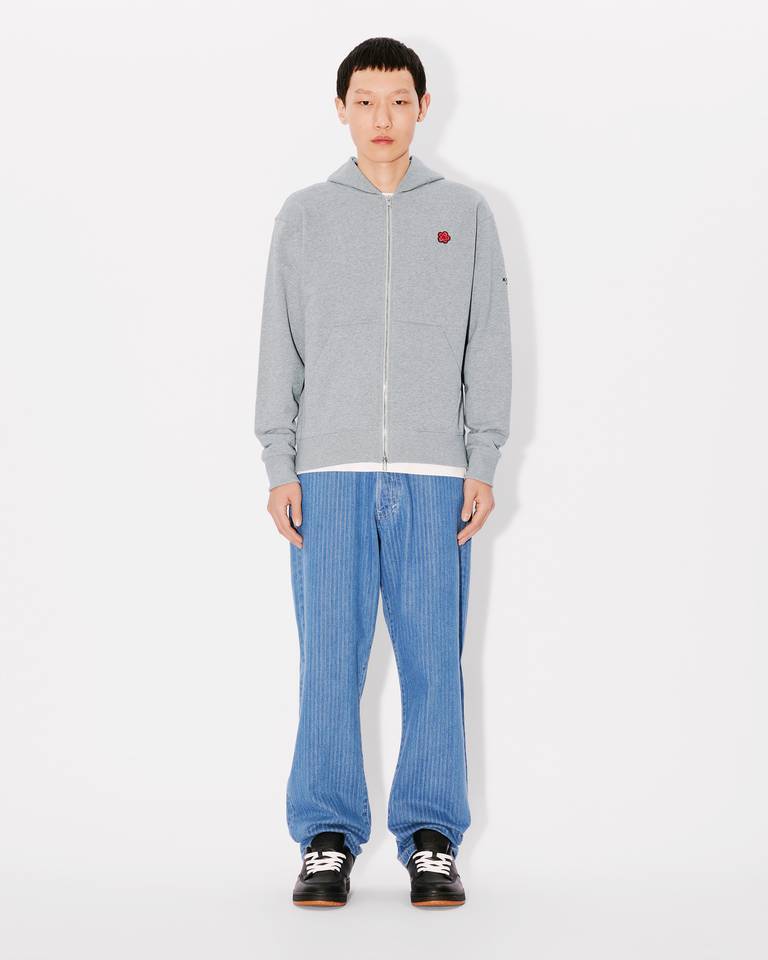 Kenzo Boke Flower Embroidered Zipped Hoodie In Gray