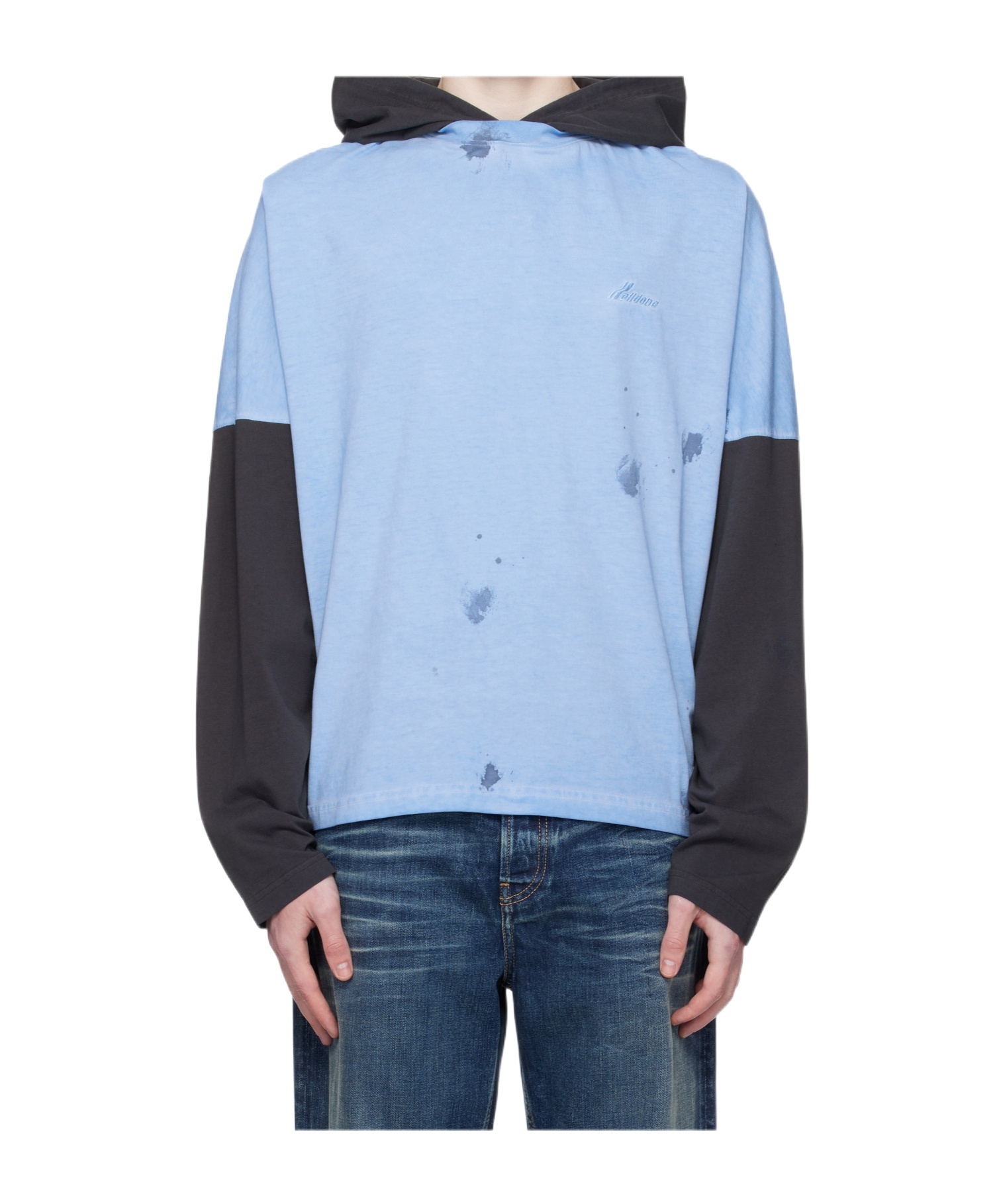 We11 Done Painted Long-sleeved Hoodie In Blue