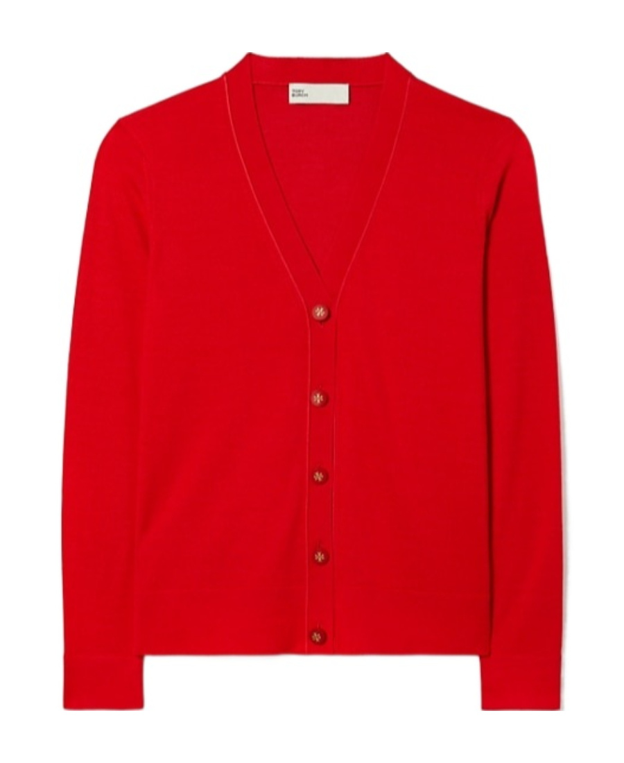 Tory Burch Wool V-neck Button Knitted Cardigan In Red