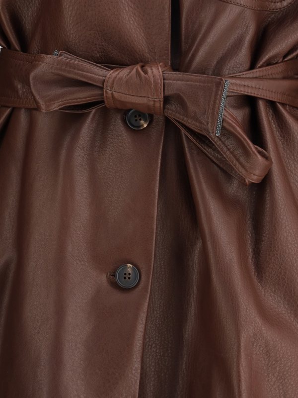 Brunello Cucinelli Long Sleeve Leather Jacket In Brown