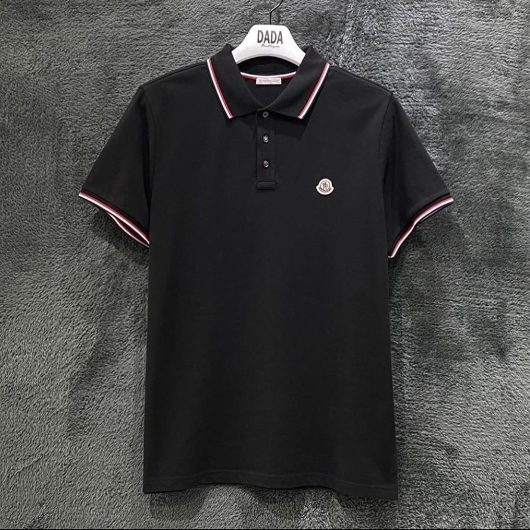 Moncler Short Sleeve Round Collar Polo Shirt In Black