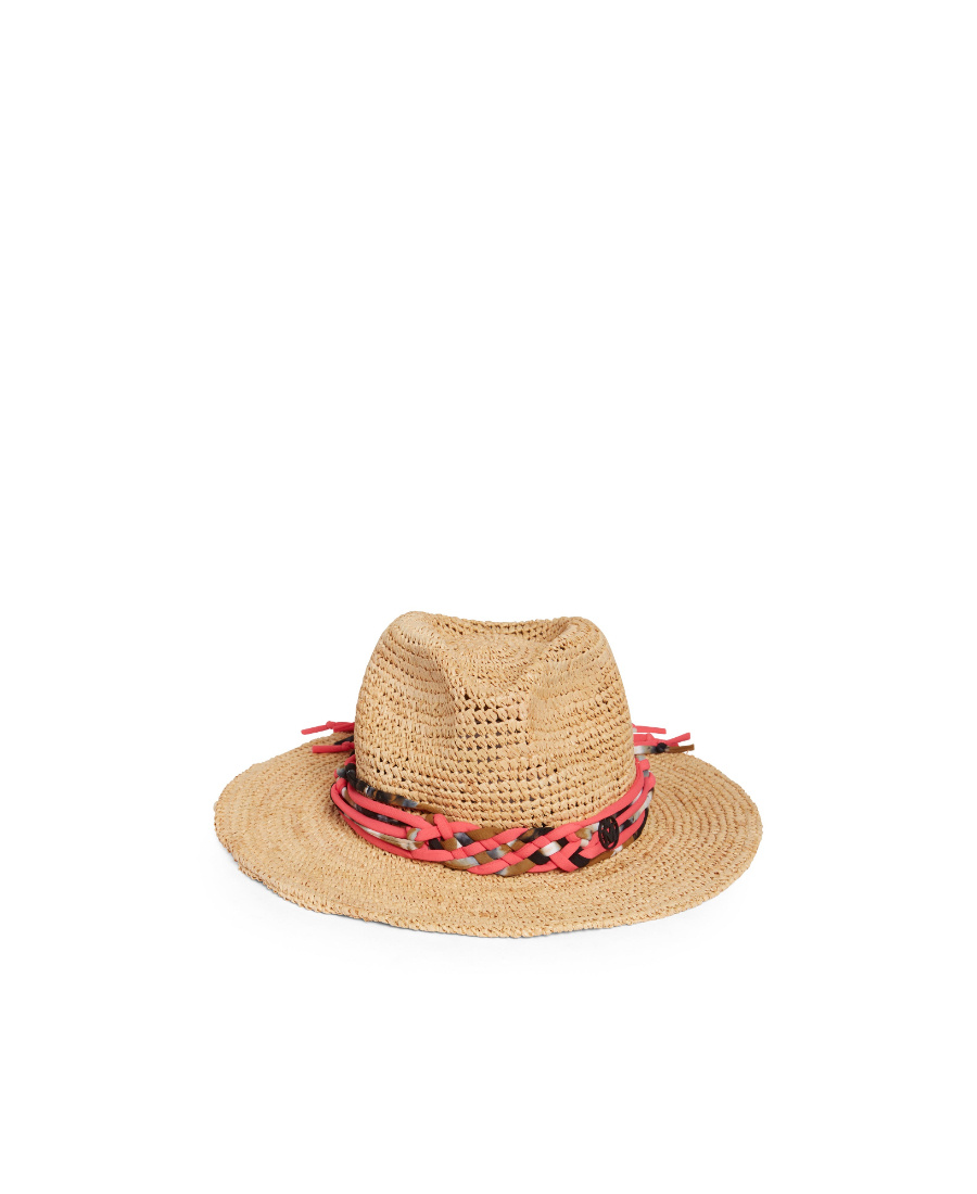 Maison Michel Logo Straw Hat In Nude