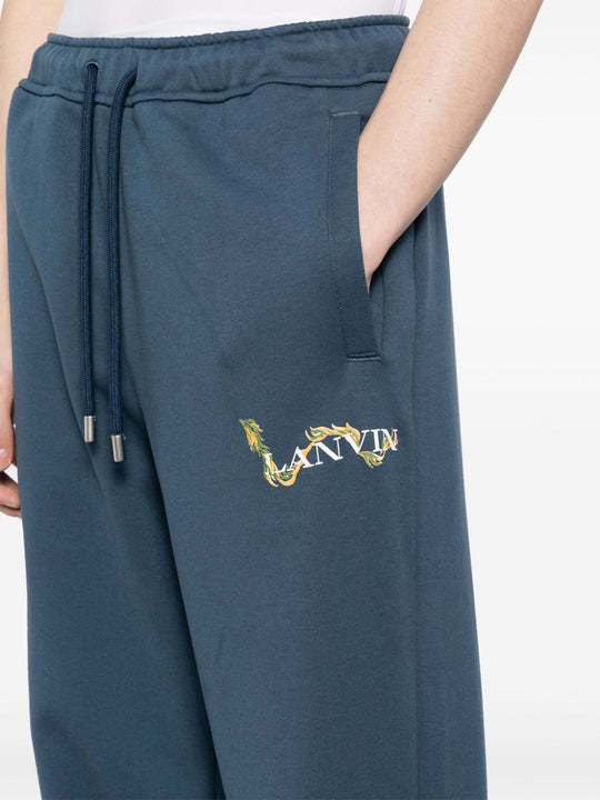 Lanvin Logo-print Cotton Track Pants In Blue