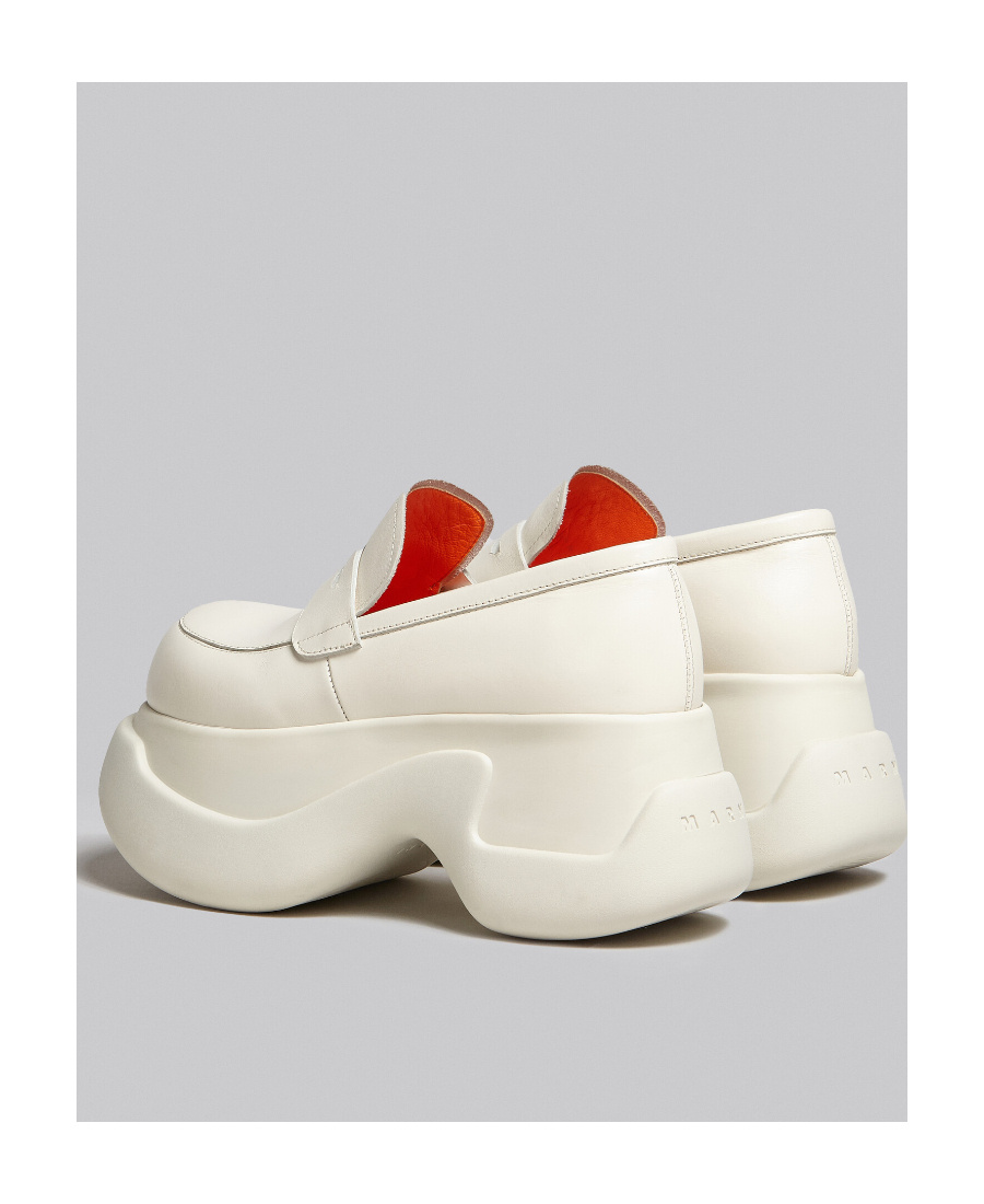 Marni Platform Leather Mocassin Loafers In White