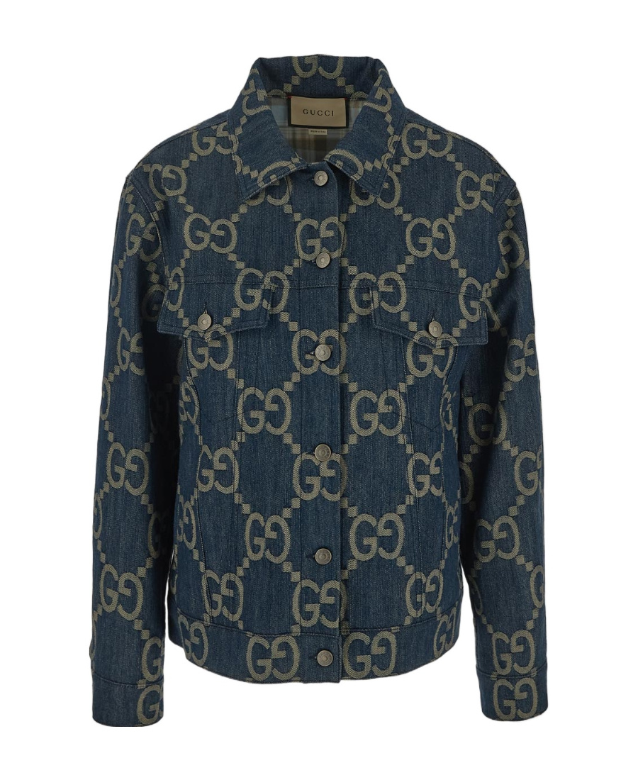 Gucci Jumbo Gg Oversized Denim Jacket In Blue
