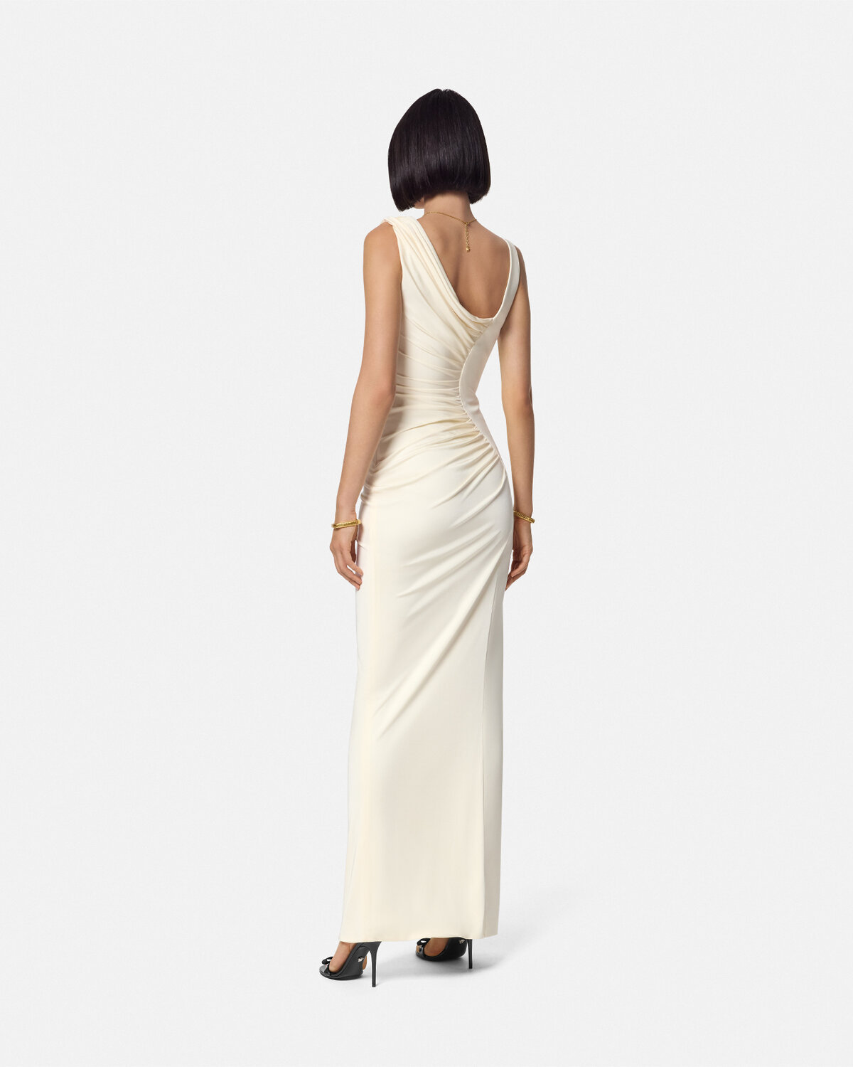 Versace Knee Length Dress Asymmetric Design In White