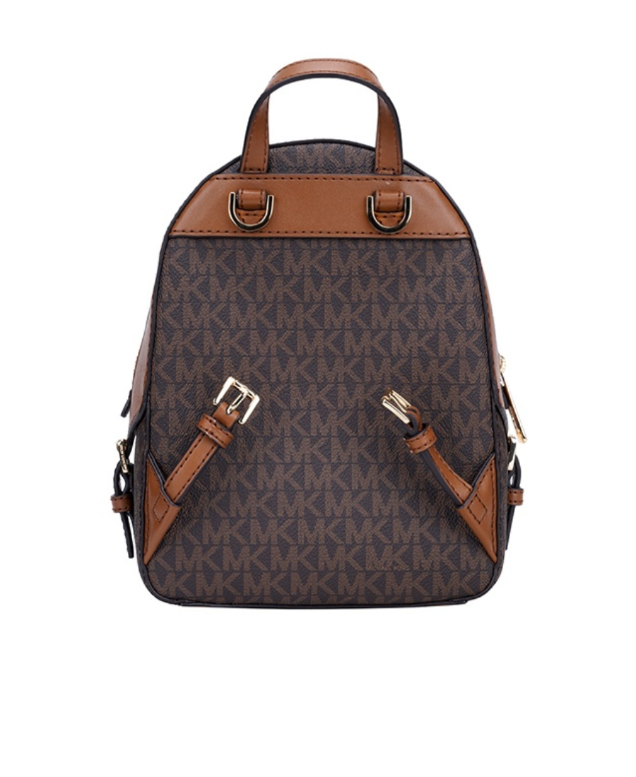 Michael Kors Jaycee Mini Xs Brown Signature Pvc Zip Pocket Shoulder Backpack Bag In Black