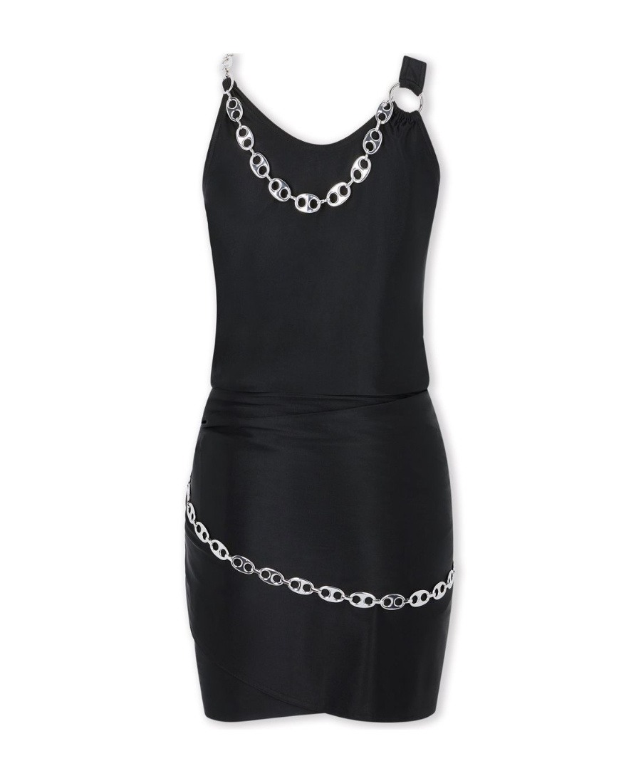 Rabanne Chain-link Gathered O-ring Sleeveless Mini Dress In Black