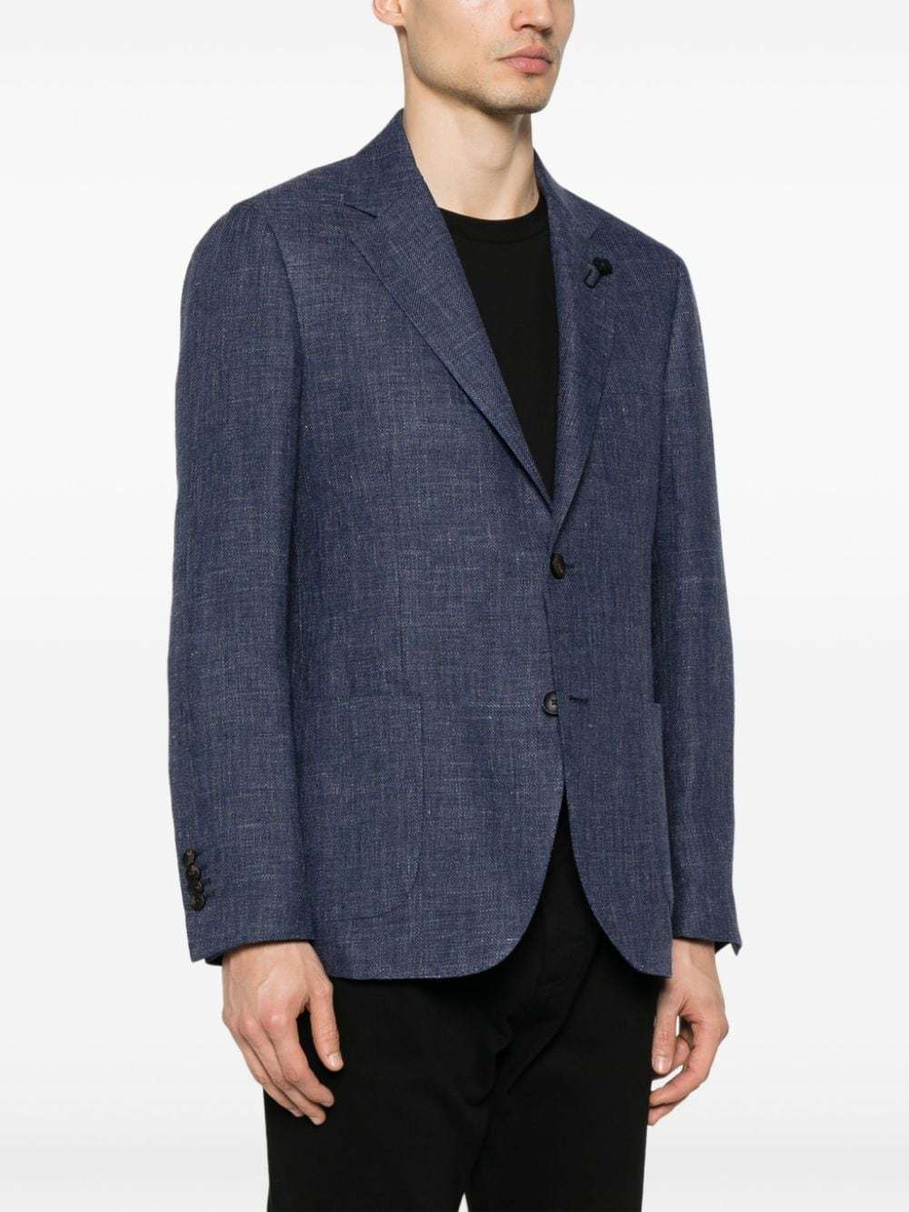 Lardini Single-breasted Linen And Wool Blazer In Blue