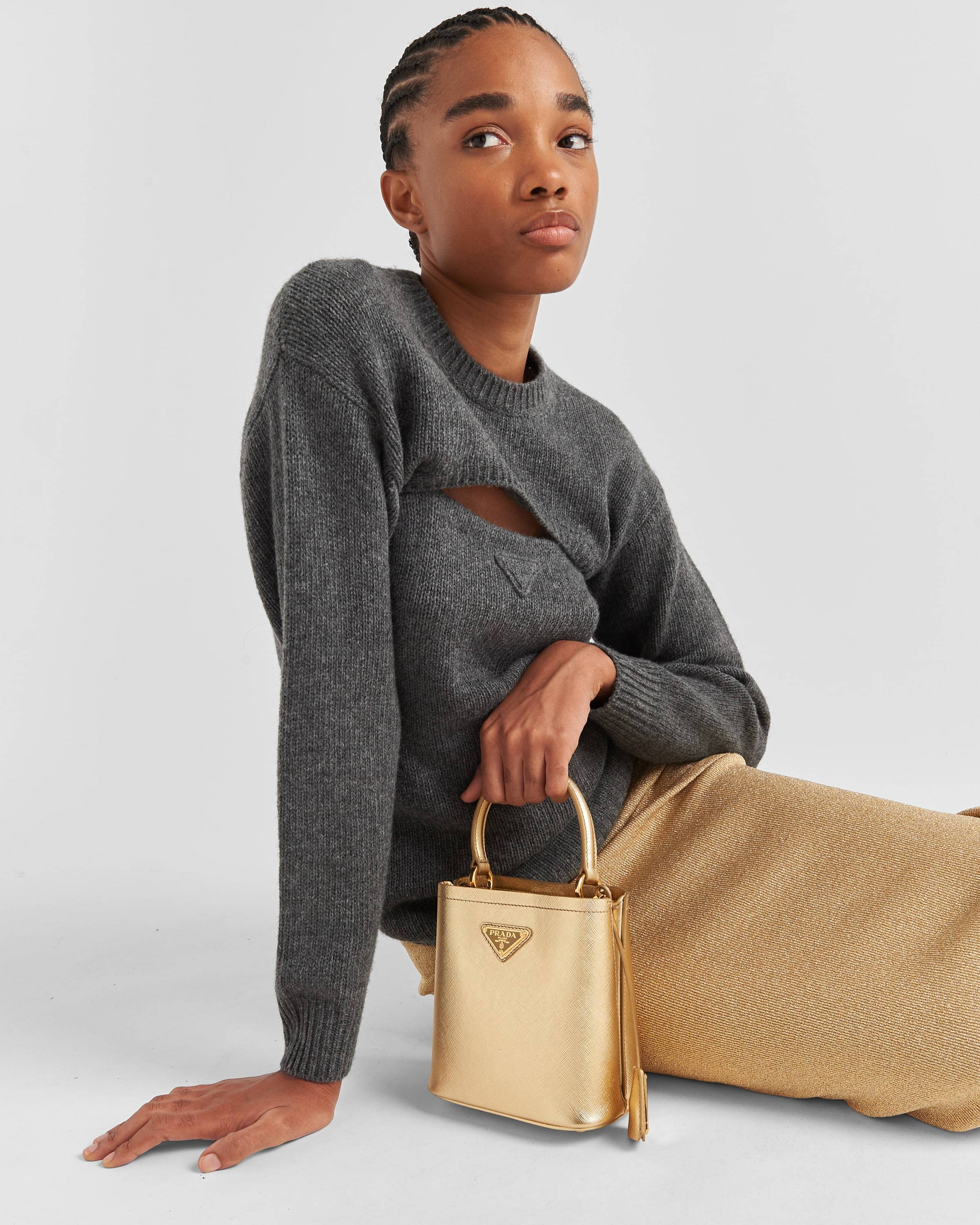 Prada Medium-length Skirt In Logo Details In Golden