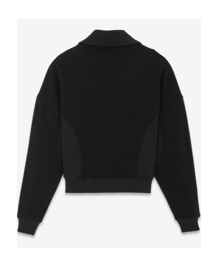 Saint Laurent Embroidered Logo Half Zip Soft Fleece Sweatshirt In Black
