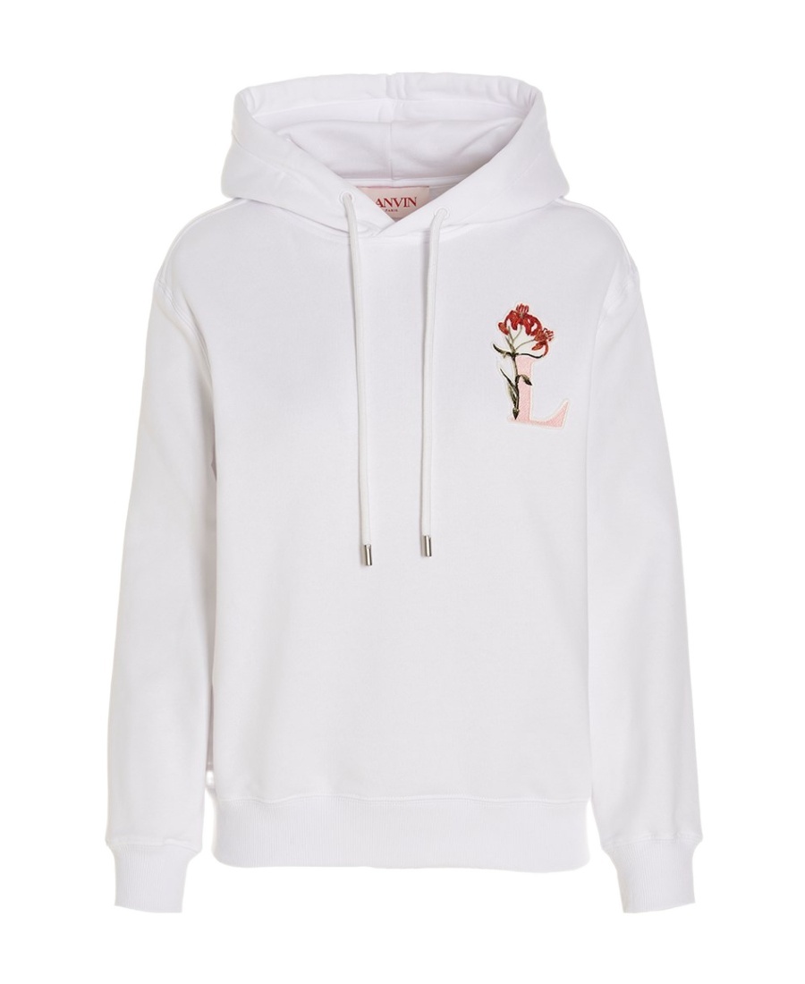 Lanvin Logo-embroidered Drawstring Hoodie In White