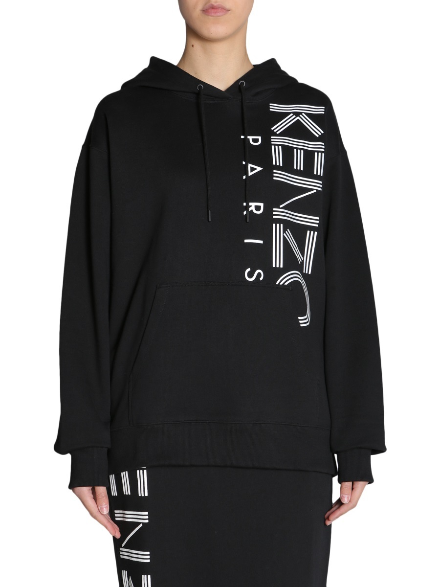 Kenzo Letter Logo Printed Hooded Sweater In Black