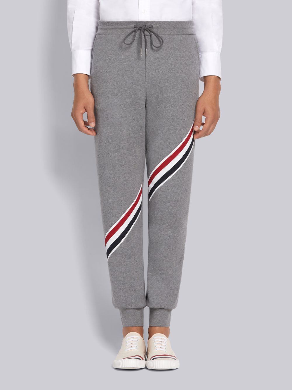 Thom Browne Rwb-stripe Cotton Track Pants In Gray