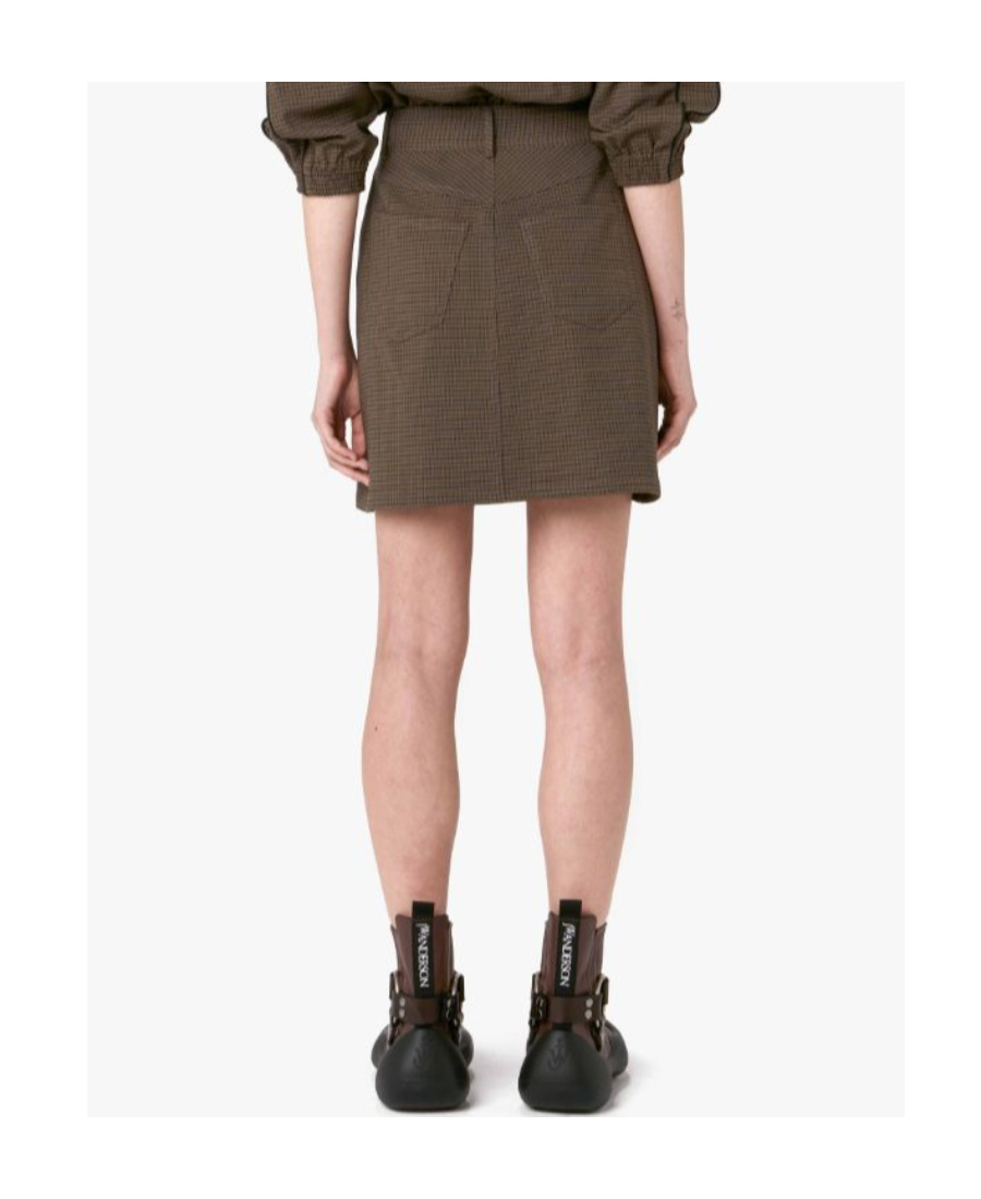 Jw Anderson Check-print Belted Skirt In Brown