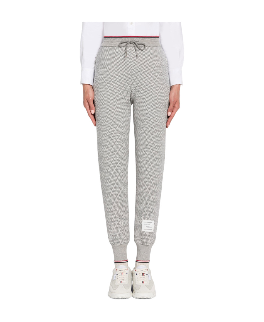 Thom Browne Herringbone Pattern Track Trousers In Gray