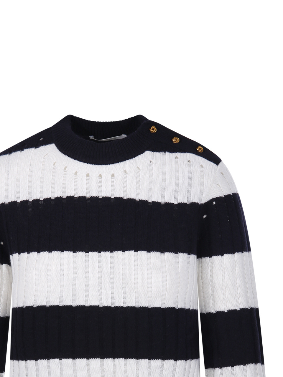 Max Mara Striped Crop Sweater In Wool And Cashmere In Black